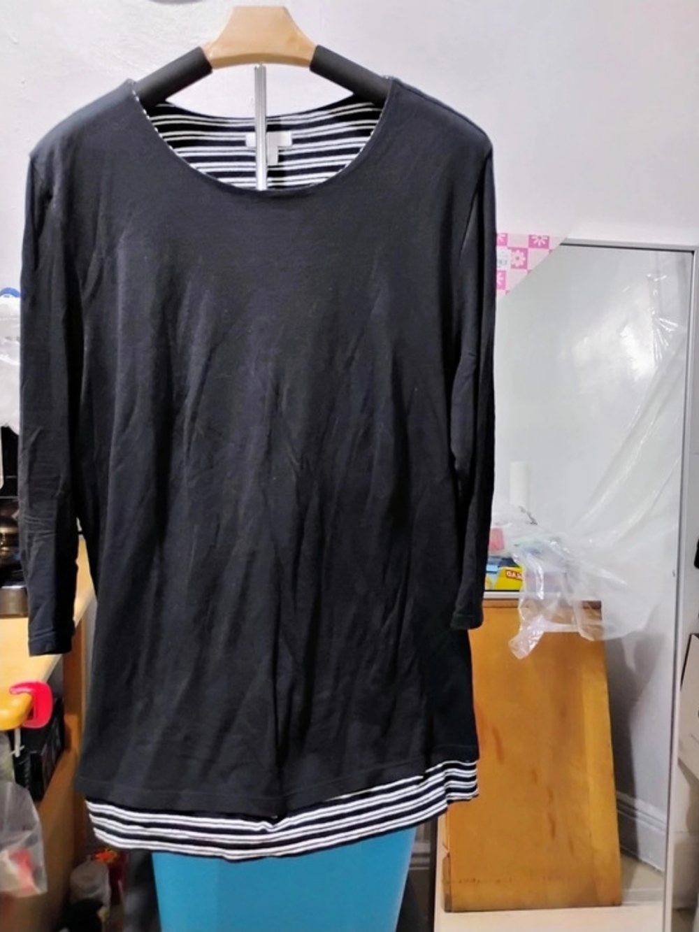 J.Jill Striped 3/4 Sleeve Tunic Black & White Large